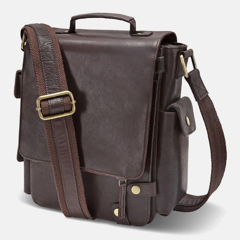 Hommes Pu Cuir Vintage Affaires Multifonction Multi-cartes Fentes Multi-poches Sac À Bandoulière Sac À Bandoulière