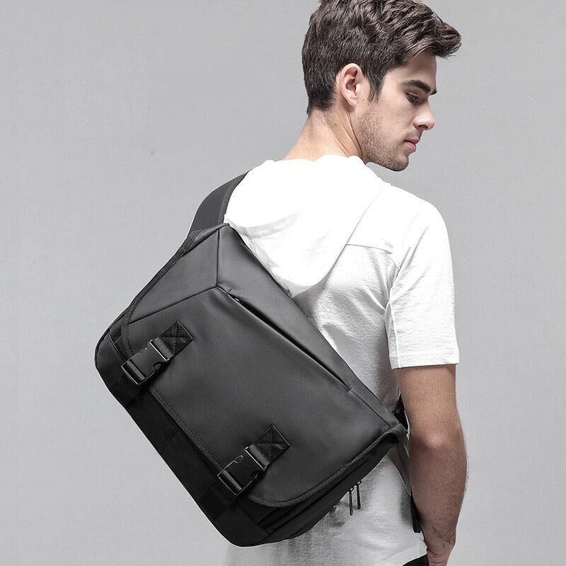 Hommes Pvc Étanche Grande Capacité Sac À Bandoulière Multifonction 15.6 Pouces Porte-documents Pour Ordinateur Portable Messenger Sac À Bandoulière