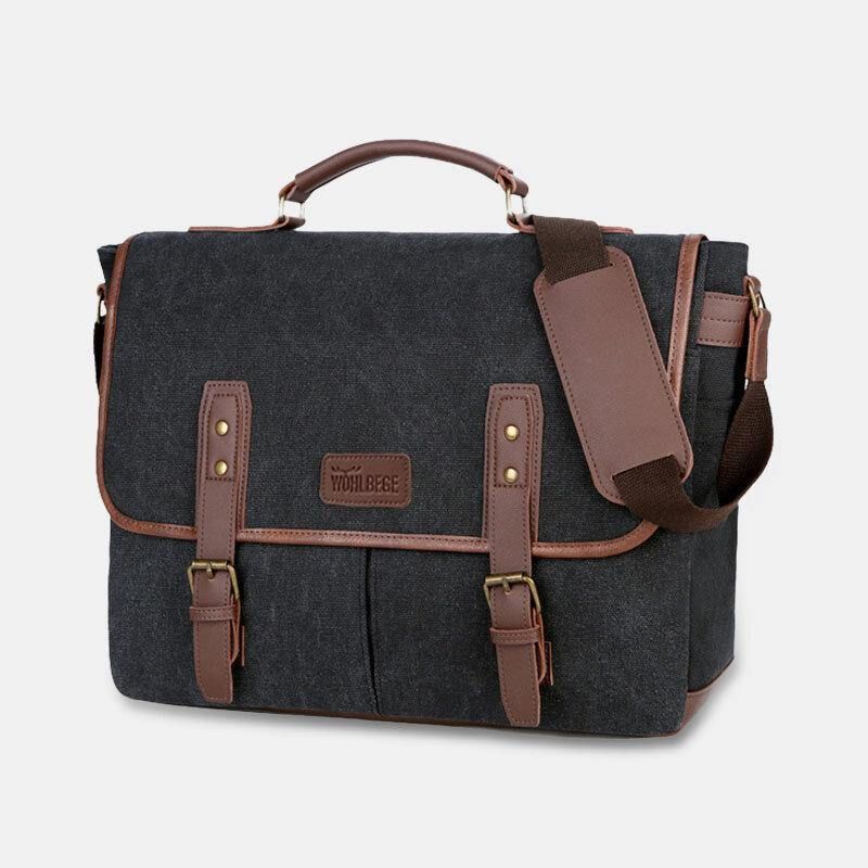 Hommes Toile Multi-poches Résistant À L'usure Vintage Business Messenger Sac Pour Ordinateur Portable Sac À Bandoulière Sac À Main