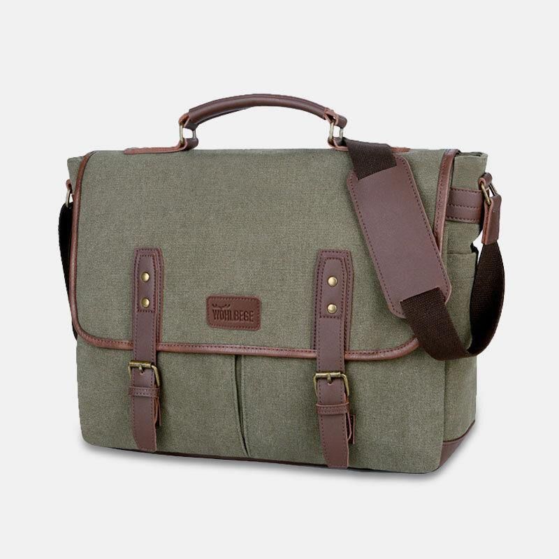 Hommes Toile Multi-poches Résistant À L'usure Vintage Business Messenger Sac Pour Ordinateur Portable Sac À Bandoulière Sac À Main