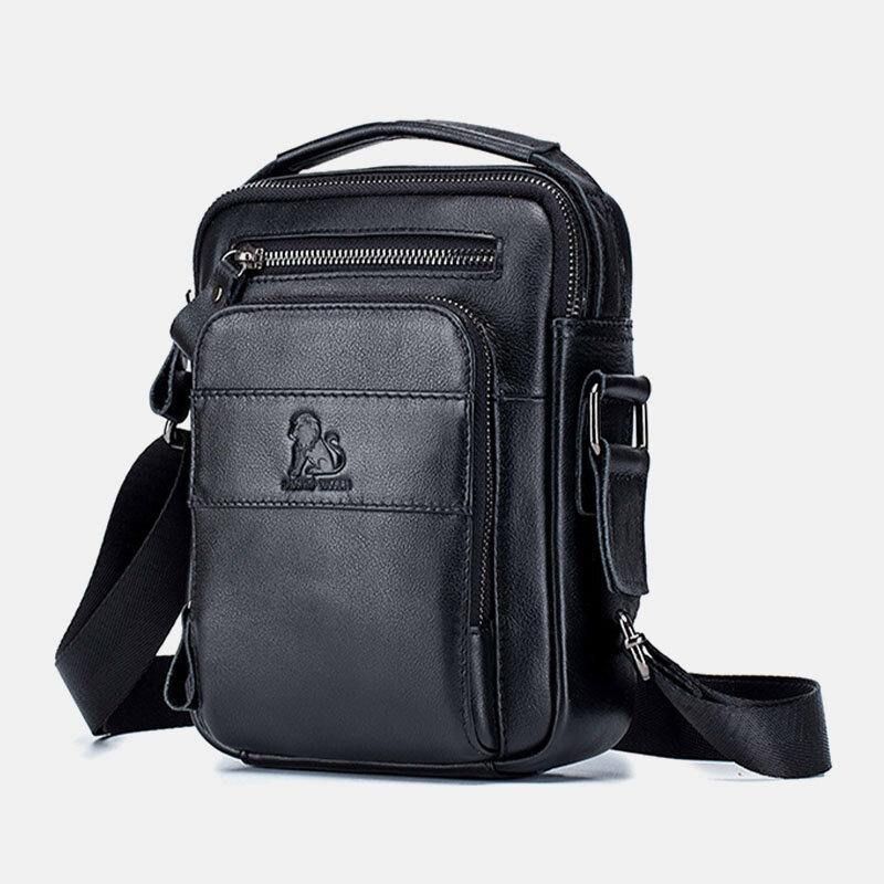 Sac À Bandoulière Étanche Multifonction Multi-poches En Cuir Véritable Pour Hommes