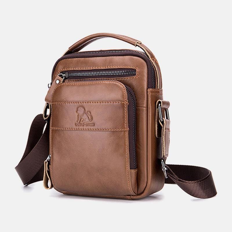 Sac À Bandoulière Étanche Multifonction Multi-poches En Cuir Véritable Pour Hommes