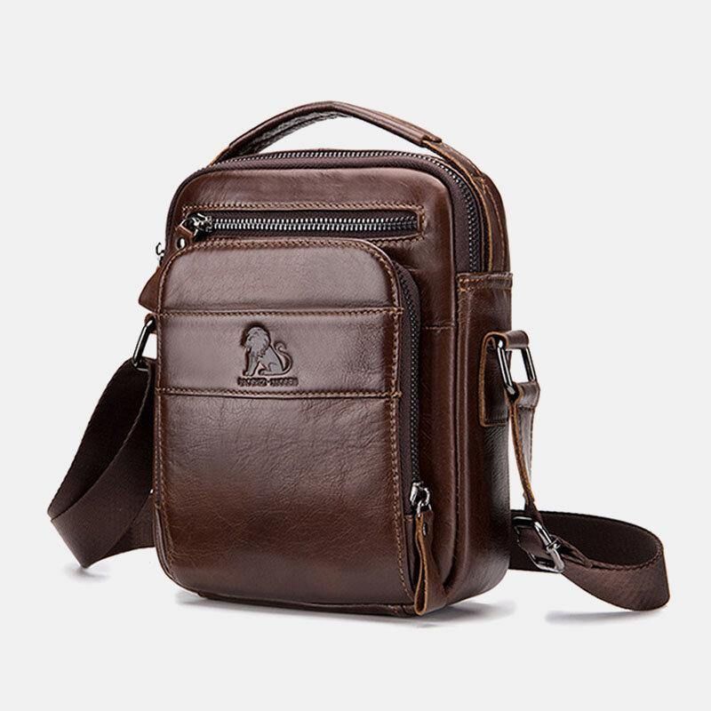 Sac À Bandoulière Étanche Multifonction Multi-poches En Cuir Véritable Pour Hommes