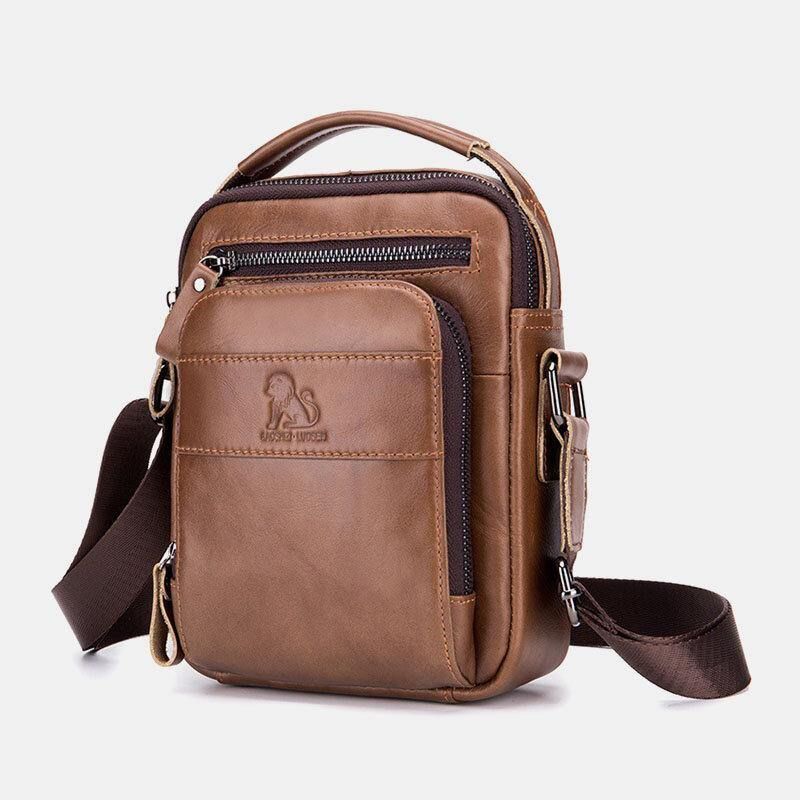 Sac À Bandoulière Étanche Multifonction Multi-poches En Cuir Véritable Pour Hommes