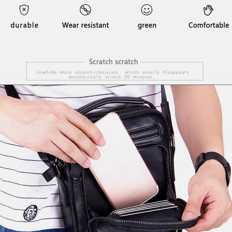 Sac À Bandoulière Étanche Multifonction Multi-poches En Cuir Véritable Pour Hommes