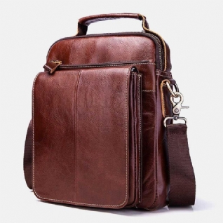 Sac À Bandoulière Multi-couches Multi-poches Multifonction Rétro En Cuir Véritable Pour Hommes