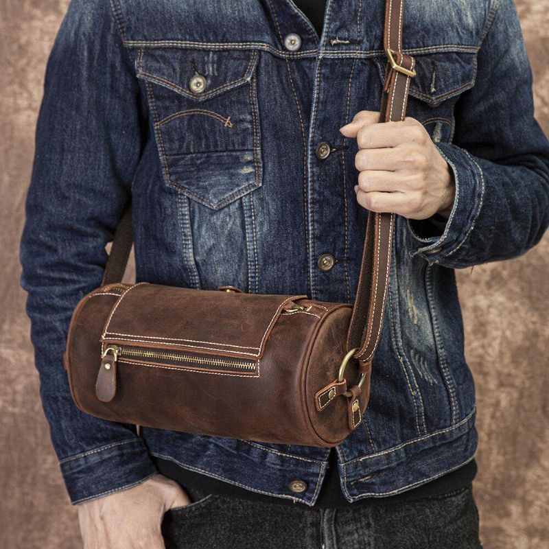 Sac À Bandoulière Réglable En Cuir Véritable Pour Homme