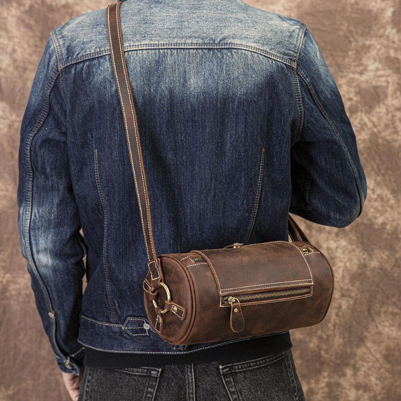 Sac À Bandoulière Réglable En Cuir Véritable Pour Homme