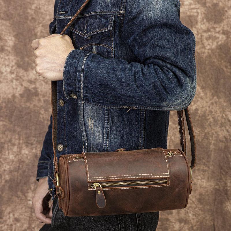 Sac À Bandoulière Réglable En Cuir Véritable Pour Homme