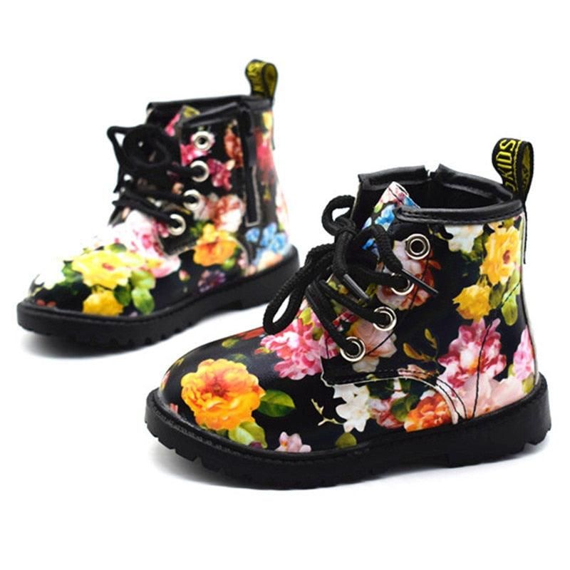 Bottes En Cuir À Motifs De Fleurs Pour Fille