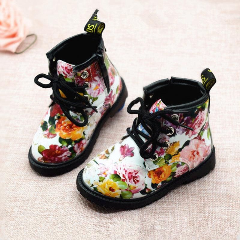 Bottes En Cuir À Motifs De Fleurs Pour Fille