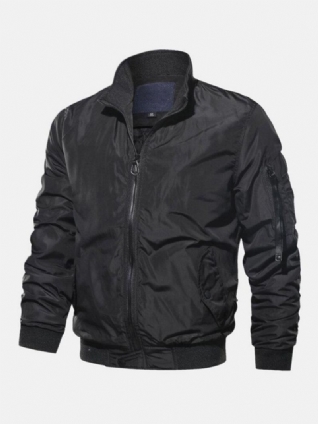 Blouson Aviateur Coupe-vent Avec Poche Latérale Zippée De Couleur Unie Pour Hommes