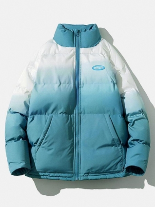 Hommes Ombre Col Montant Épaissir Chaud Fermeture Éclair Casual Puffer Veste