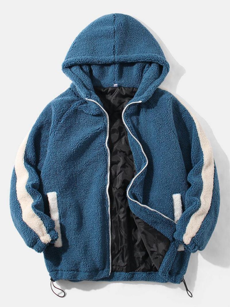 Veste À Capuche En Polaire À Manches Raglan Avec Patchwork Sur Le Côté Pour Hommes Avec Poche