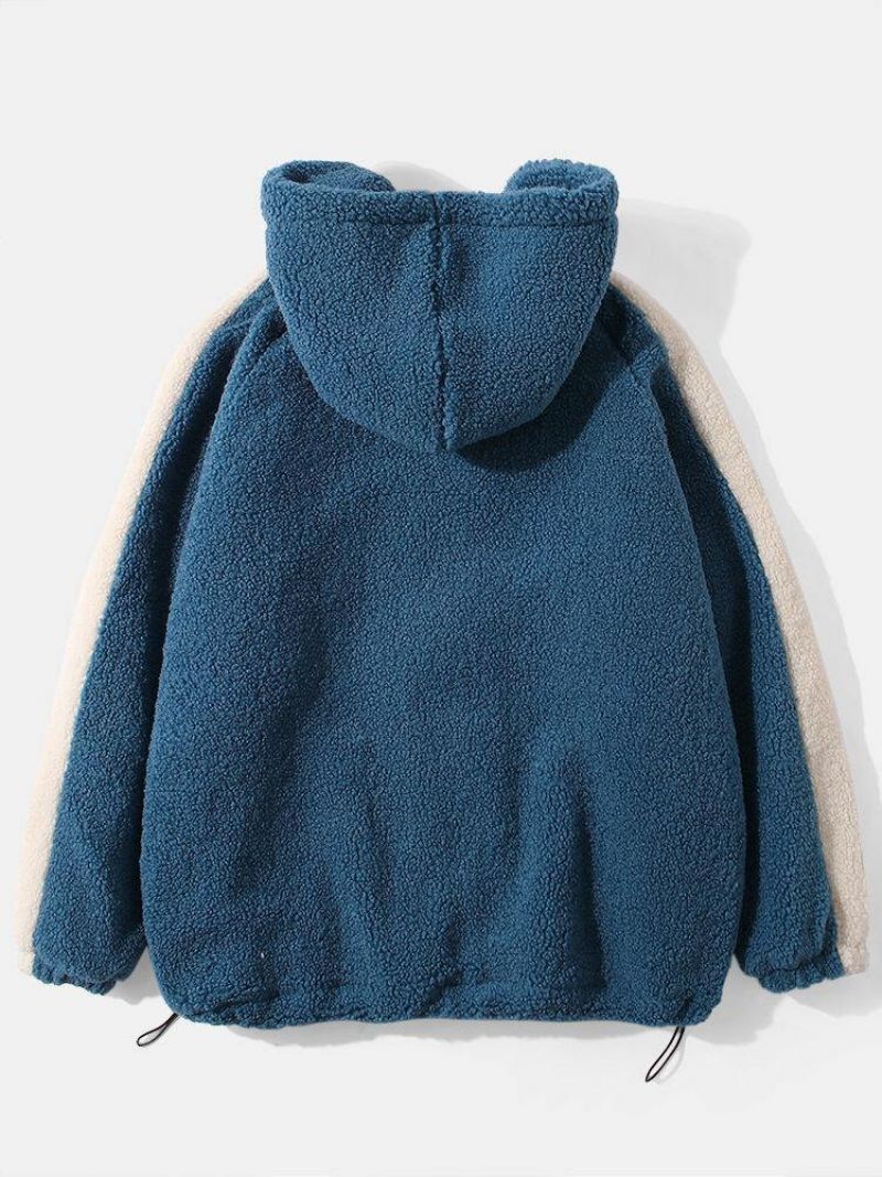 Veste À Capuche En Polaire À Manches Raglan Avec Patchwork Sur Le Côté Pour Hommes Avec Poche