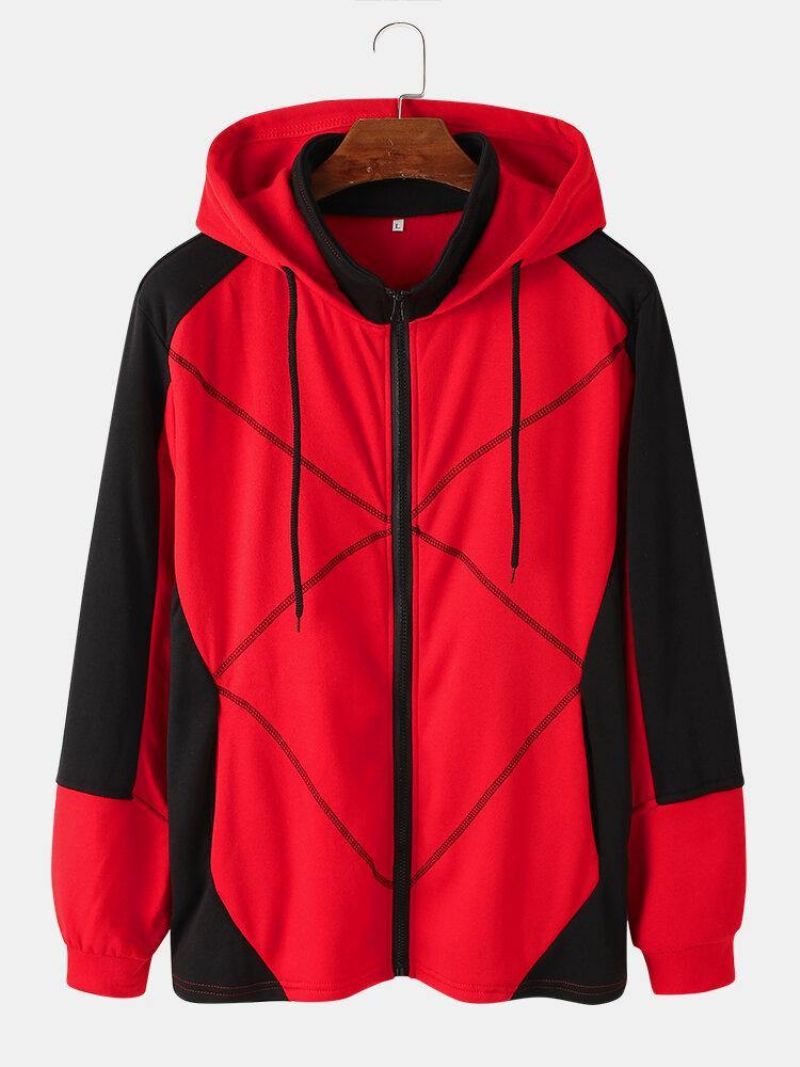 Veste À Capuche De Sport Décontractée À Fermeture Éclair De Couleur Contrastée Pour Homme