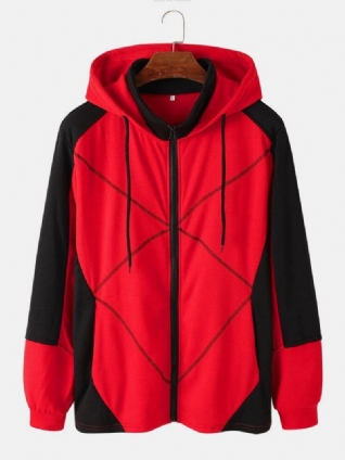 Veste À Capuche De Sport Décontractée À Fermeture Éclair De Couleur Contrastée Pour Homme