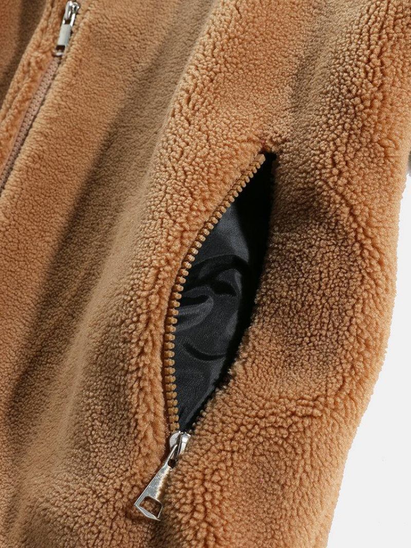 Veste Épaisse En Peluche Chaude En Polaire Avec Lettres Pour Hommes Avec Poche