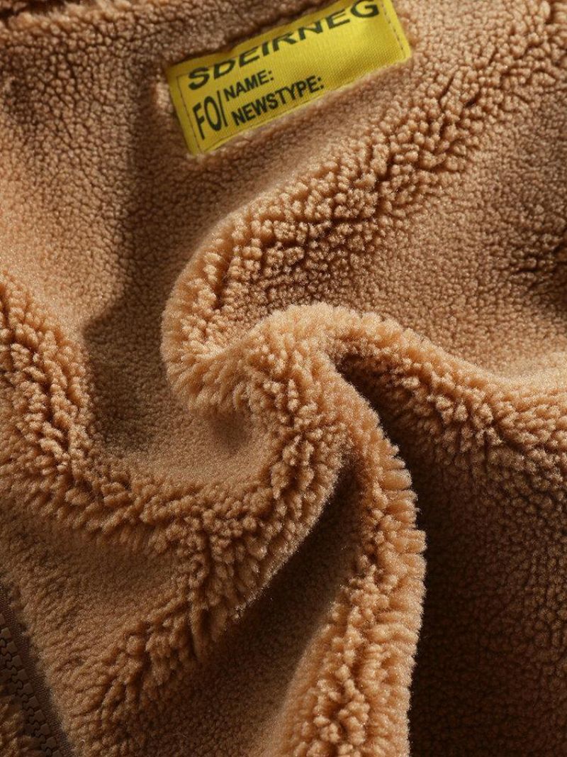 Veste Épaisse En Peluche Chaude En Polaire Avec Lettres Pour Hommes Avec Poche