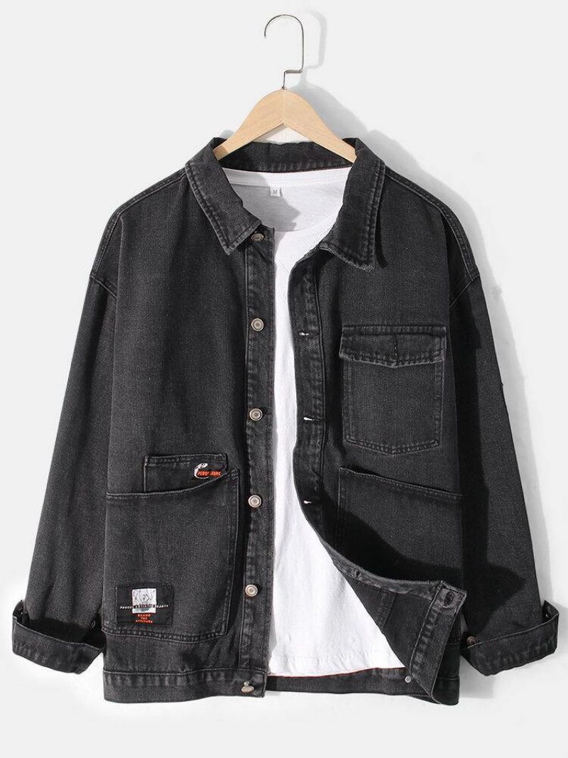 Veste En Jean Décontractée Élégante À Plusieurs Poches Vintage Lavée Pour Hommes