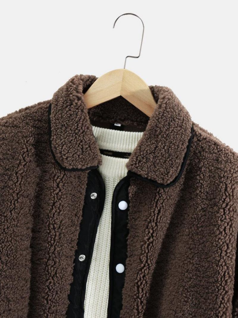 Veste En Peluche Chaude À Manches Longues Avec Poche De Couleur Contrastante Pour Hommes