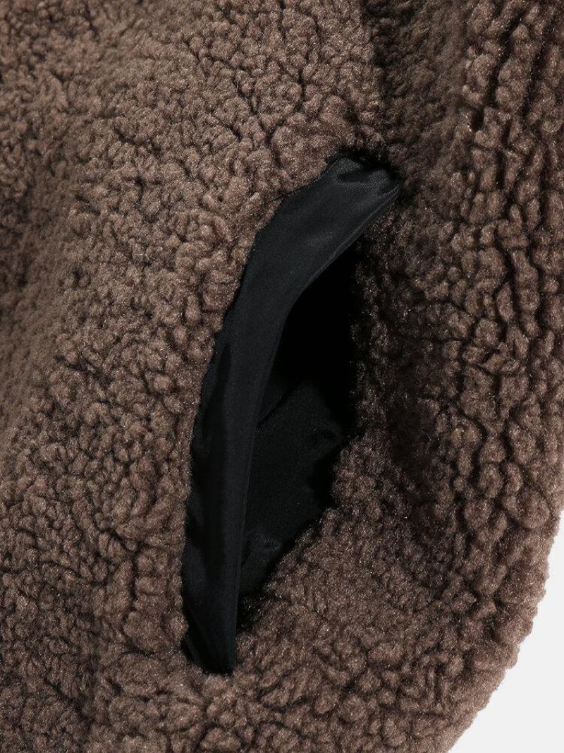 Veste En Peluche Chaude À Manches Longues Avec Poche De Couleur Contrastante Pour Hommes