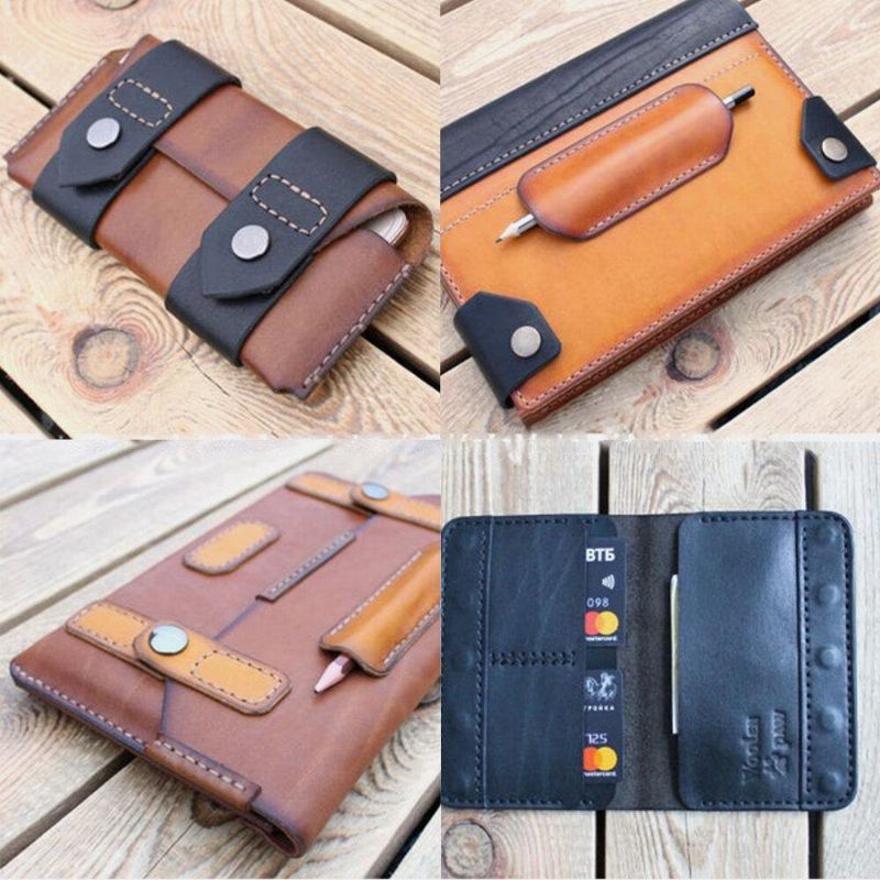 Ekphero Hommes Cuir Véritable Grande Capacité Vintage 6.3 Pouces Étui De Téléphone Taille Packs