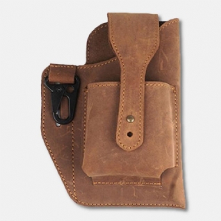 Ekphero Hommes En Cuir Véritable Vintage 6.3 Pouces Téléphone Sac Multifonction Porte-clés Peau De Vache Sac De Taille