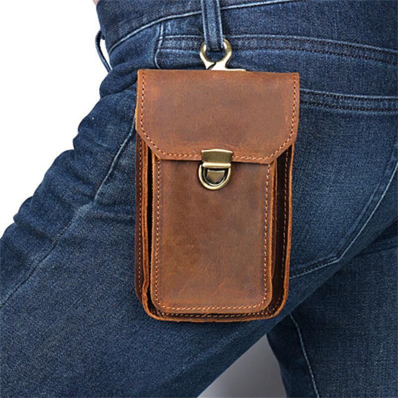 Hommes En Cuir Véritable 5.5 6.5 Pouces Sac De Téléphone Sac De Taille Suspendu En Cuir