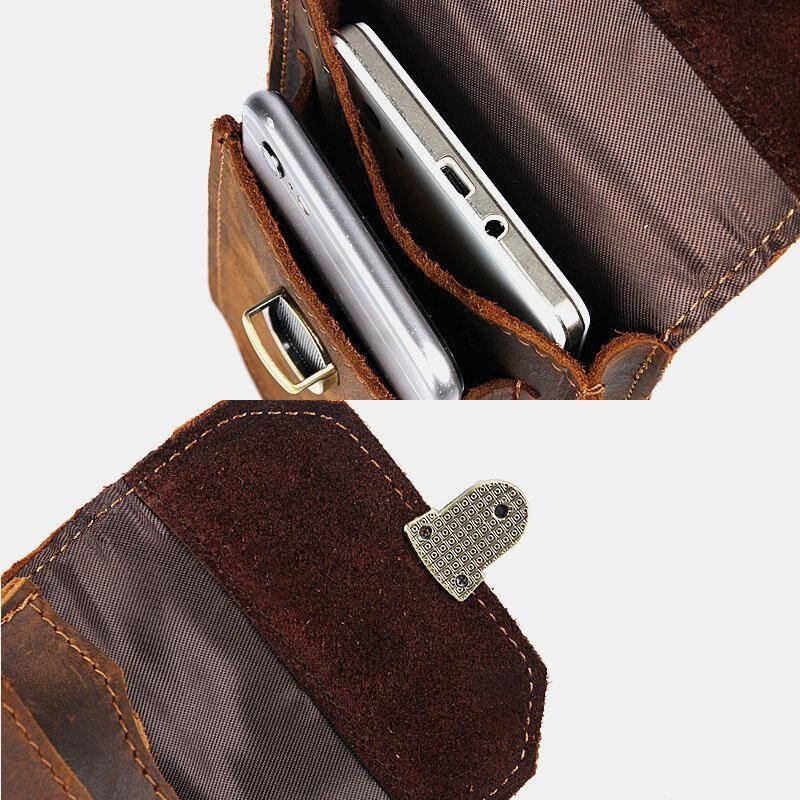 Hommes En Cuir Véritable 5.5 6.5 Pouces Sac De Téléphone Sac De Taille Suspendu En Cuir