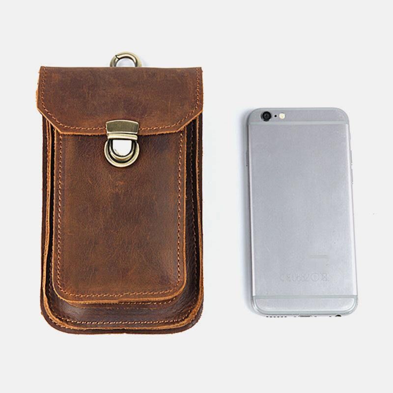 Hommes En Cuir Véritable 5.5 6.5 Pouces Sac De Téléphone Sac De Taille Suspendu En Cuir