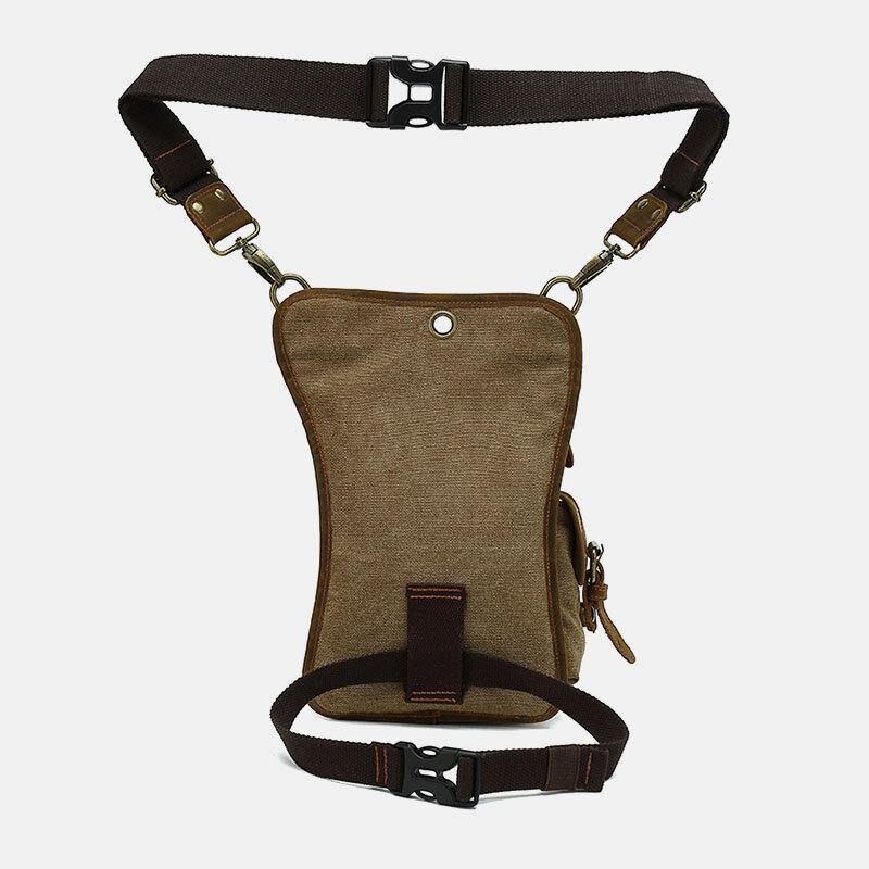 Hommes En Cuir Véritable Et Toile Cyclisme En Plein Air Sport Jambe Sac Taille Sac Bandoulière Sac