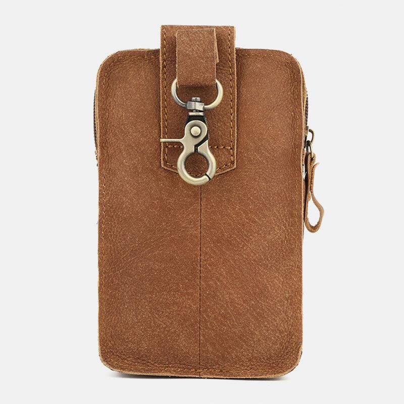 Hommes En Cuir Véritable Multi-poches Ceinture Sac Rétro 6.5 Pouces Téléphone Sac Taille Sac Avec Crochet