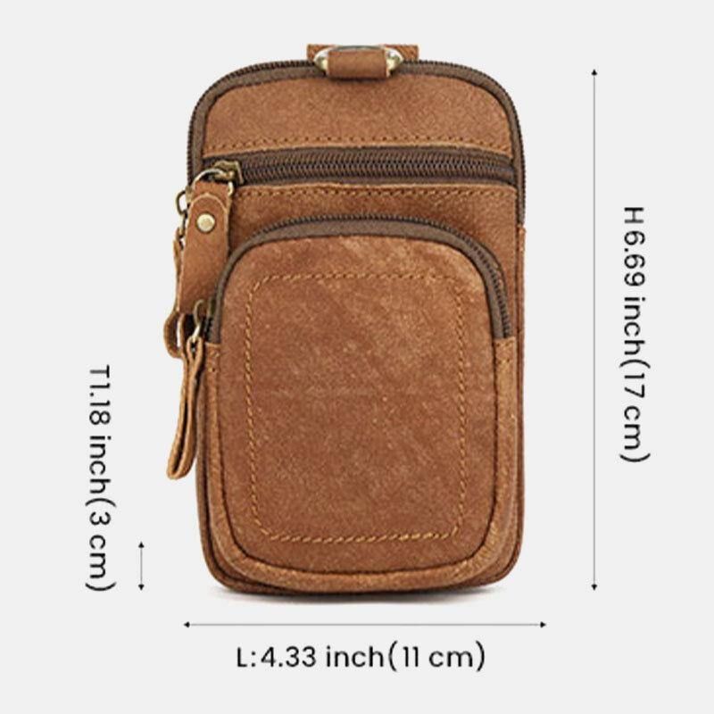 Hommes En Cuir Véritable Multi-poches Ceinture Sac Rétro 6.5 Pouces Téléphone Sac Taille Sac Avec Crochet