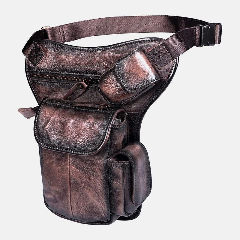 Hommes En Cuir Véritable Multi-transport Rétro 7 Pouces Téléphone Caméra Extérieur Taille Sac Sac À Bandoulière