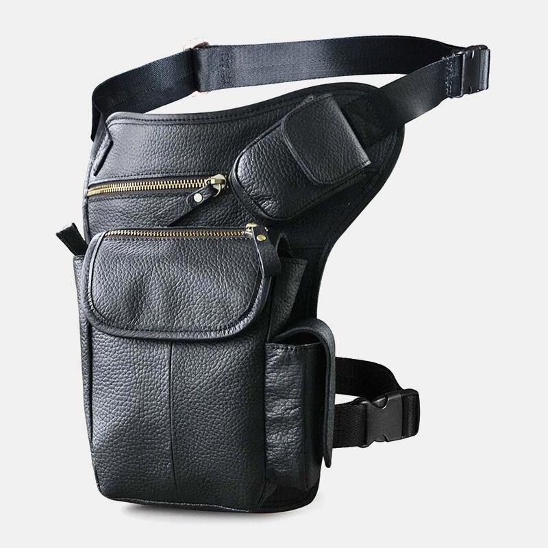 Hommes En Cuir Véritable Multi-transport Rétro 7 Pouces Téléphone Caméra Extérieur Taille Sac Sac À Bandoulière