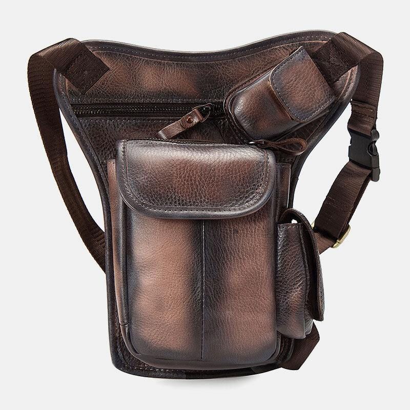 Hommes En Cuir Véritable Multi-transport Rétro 7 Pouces Téléphone Caméra Extérieur Taille Sac Sac À Bandoulière