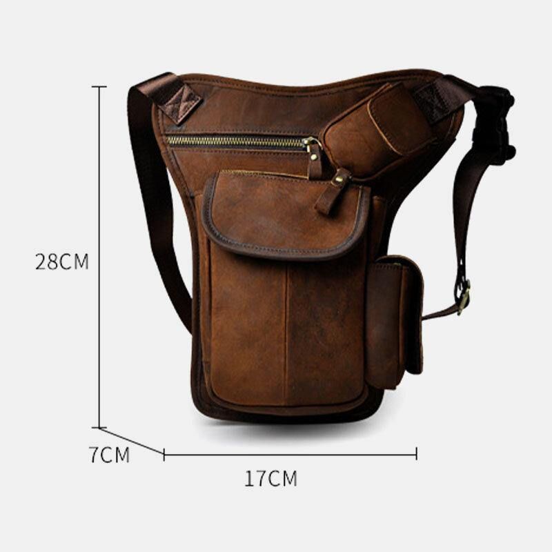 Hommes En Cuir Véritable Multi-transport Rétro 7 Pouces Téléphone Caméra Extérieur Taille Sac Sac À Bandoulière