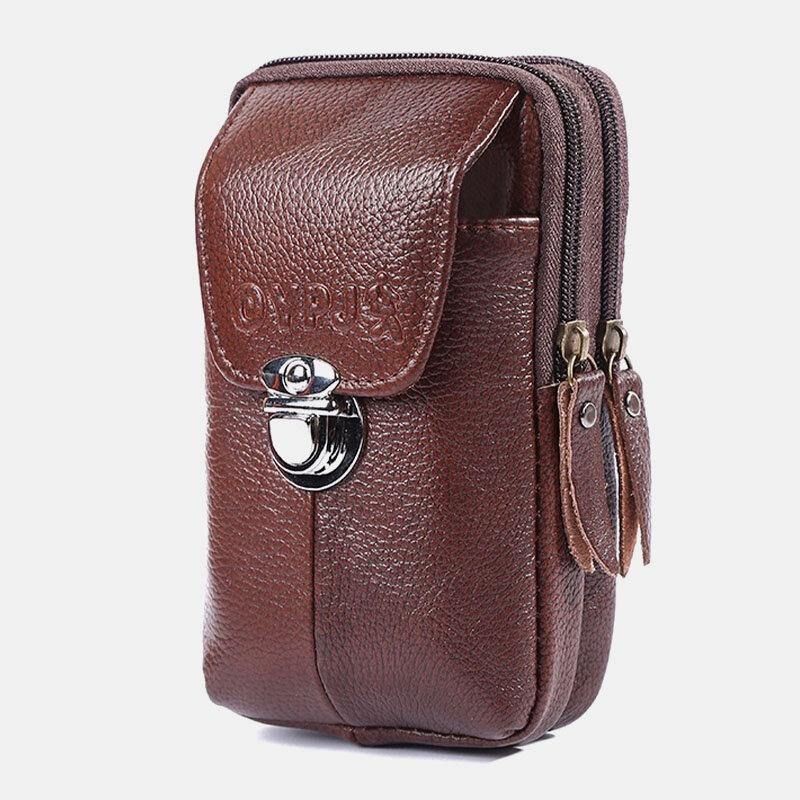 Hommes En Cuir Véritable Rétro Affaires Étanche 6.3 Pouces Sac De Téléphone Sac De Taille Avec Boucle De Ceinture