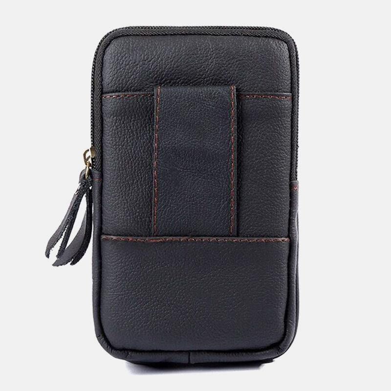 Hommes En Cuir Véritable Rétro Affaires Étanche 6.3 Pouces Sac De Téléphone Sac De Taille Avec Boucle De Ceinture