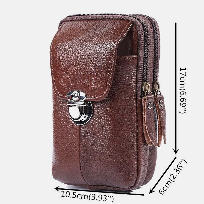 Hommes En Cuir Véritable Rétro Affaires Étanche 6.3 Pouces Sac De Téléphone Sac De Taille Avec Boucle De Ceinture