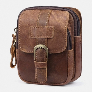 Hommes En Cuir Véritable Rétro Affaires En Cuir Sport 4.7 Pouces Sac De Téléphone Sac De Taille Avec Boucle De Ceinture