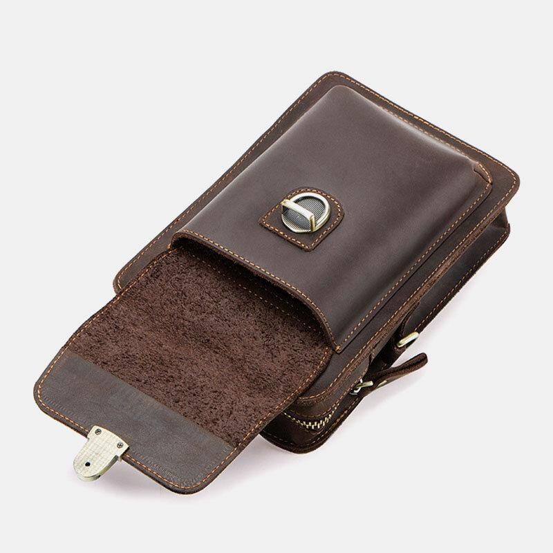 Hommes En Cuir Véritable Rétro Décontracté Extérieur Multi-transport Téléphone Sac Bandoulière Sac Taille Sac Pour Téléphone 5.8 Pouces