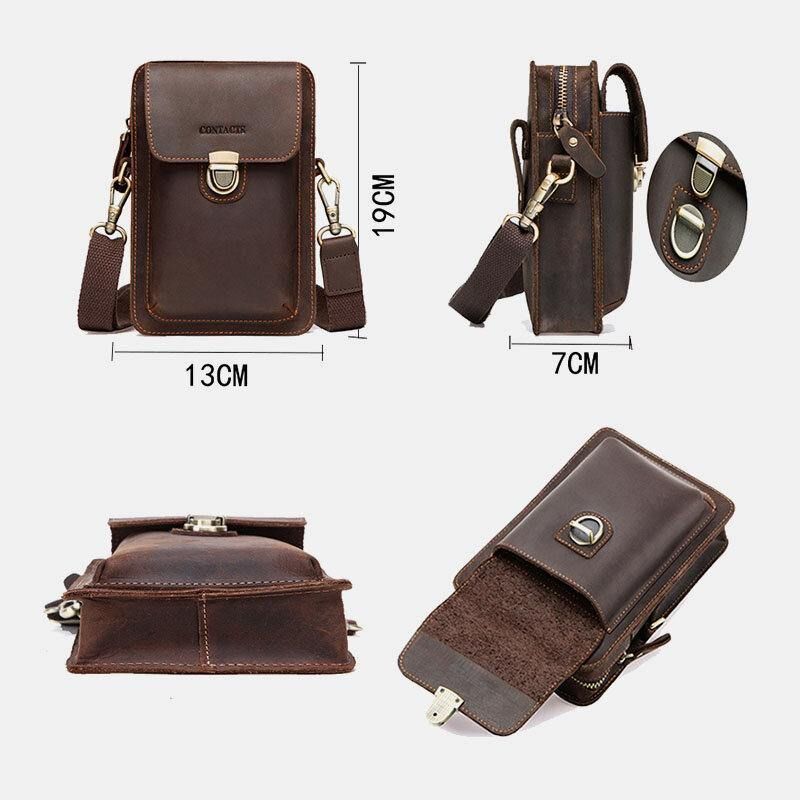 Hommes En Cuir Véritable Rétro Décontracté Extérieur Multi-transport Téléphone Sac Bandoulière Sac Taille Sac Pour Téléphone 5.8 Pouces