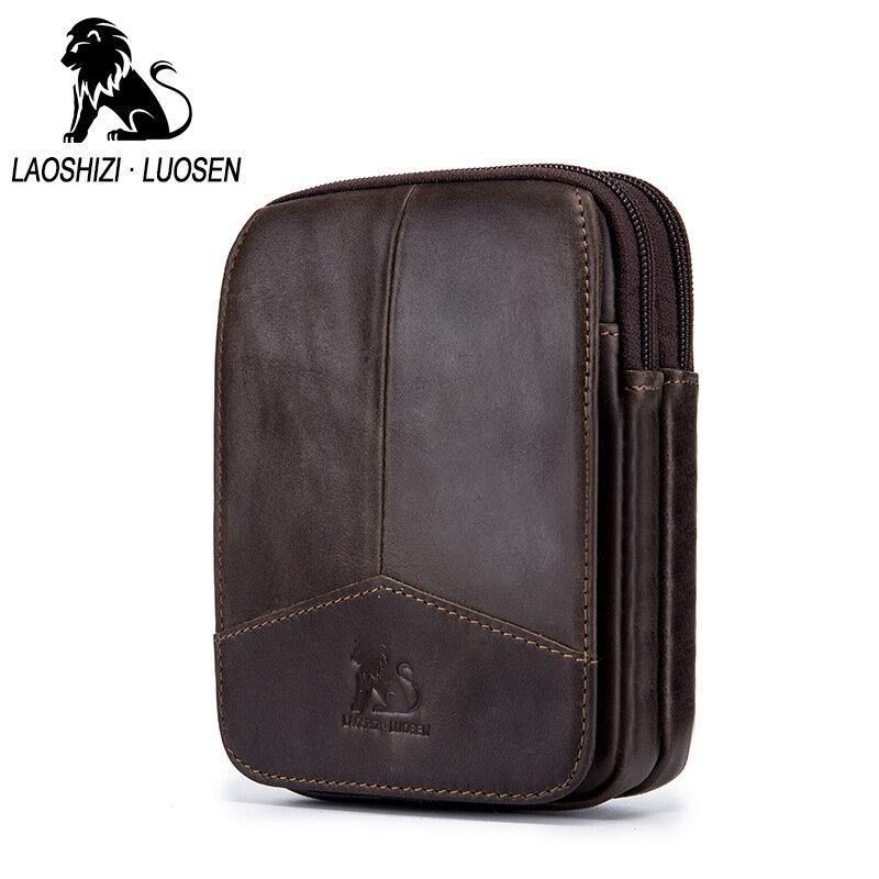 Hommes En Cuir Véritable Rétro Extérieur 6.5 Pouces Téléphone Sac Ceinture Main Libre Sac De Taille