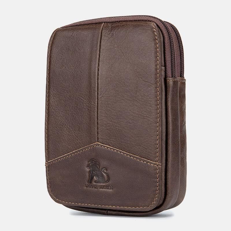 Hommes En Cuir Véritable Rétro Extérieur 6.5 Pouces Téléphone Sac Ceinture Main Libre Sac De Taille