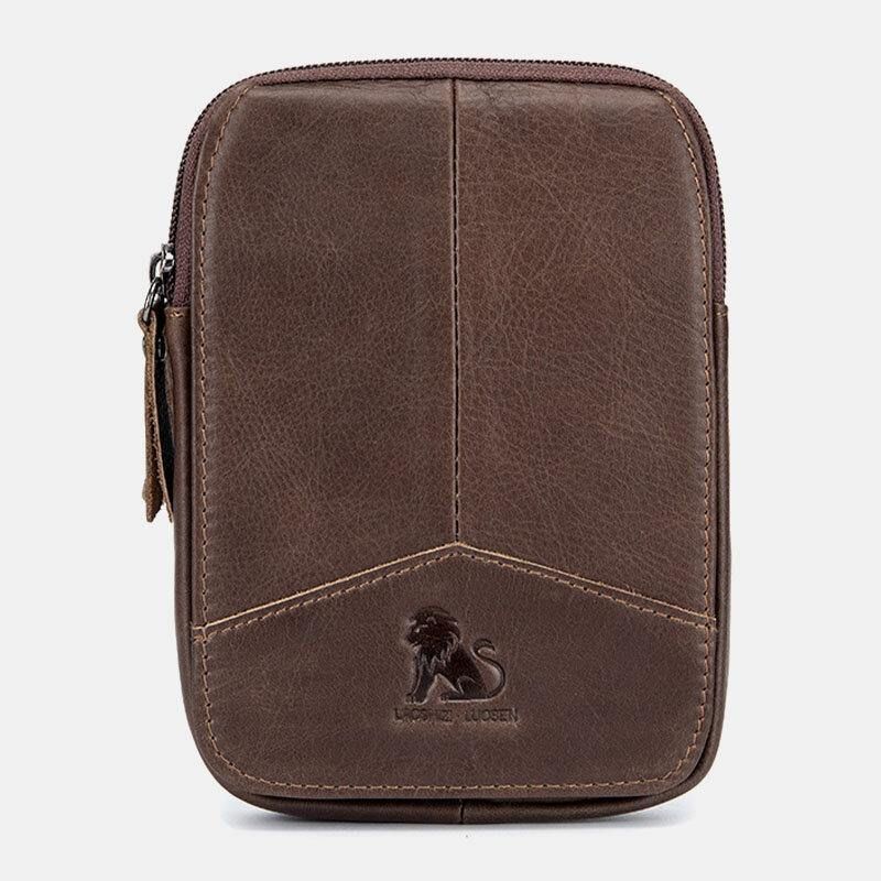 Hommes En Cuir Véritable Rétro Extérieur 6.5 Pouces Téléphone Sac Ceinture Main Libre Sac De Taille