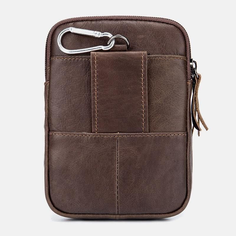 Hommes En Cuir Véritable Rétro Extérieur 6.5 Pouces Téléphone Sac Ceinture Main Libre Sac De Taille