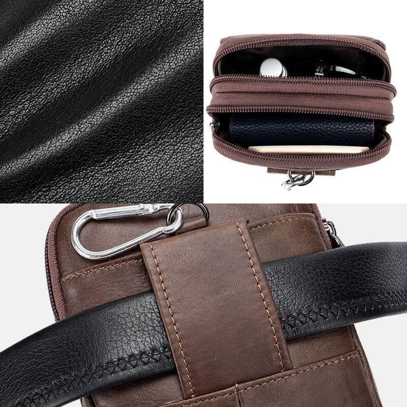 Hommes En Cuir Véritable Rétro Extérieur 6.5 Pouces Téléphone Sac Ceinture Main Libre Sac De Taille