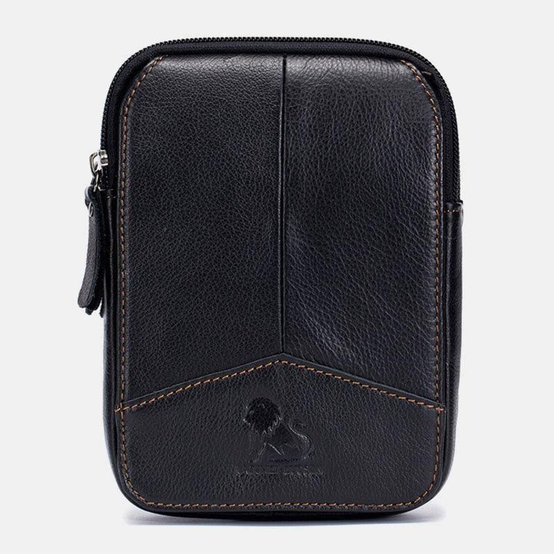 Hommes En Cuir Véritable Rétro Extérieur 6.5 Pouces Téléphone Sac Ceinture Main Libre Sac De Taille